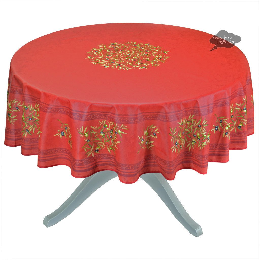 French Provencal tablecloth - Cotton, natural or acrylic-coated - 70" round - Clos des Oliviers red | Label France - Che Cose Belle