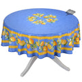 French Provencal tablecloth - Cotton, natural or acrylic - coated - 70" round - Lemon blue| Tissus Toselli - Che Cose Belle