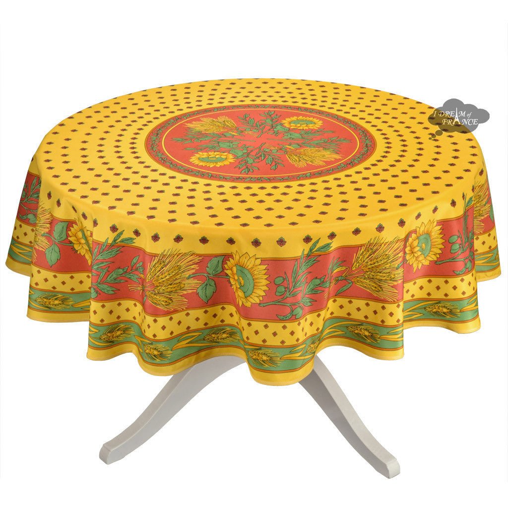 French Provencal tablecloth - Polyester - Stain - resistant - 70" round - Tournesol red | Provence Imports - Che Cose Belle