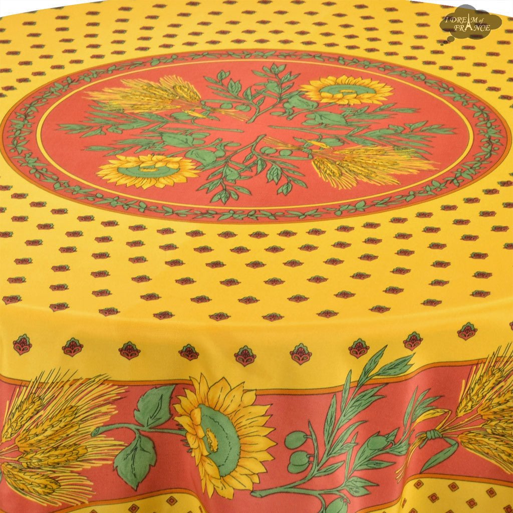 French Provencal tablecloth - Polyester - Stain - resistant - 70" round - Tournesol red | Provence Imports - Che Cose Belle