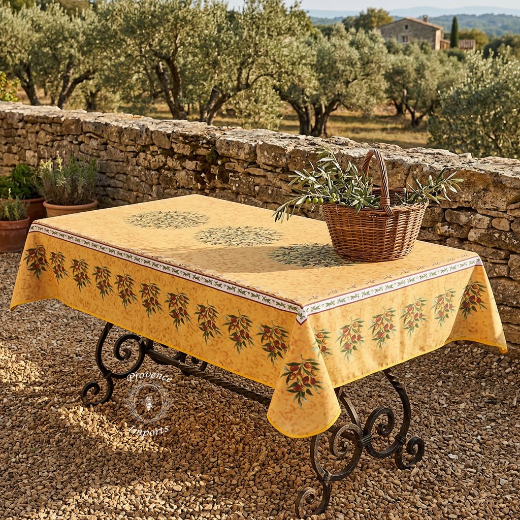 French Provencal tablecloth - Polyester - Stain-resistant - Rectangular - Provence Olivier yellow | Provence Imports - Che Cose Belle