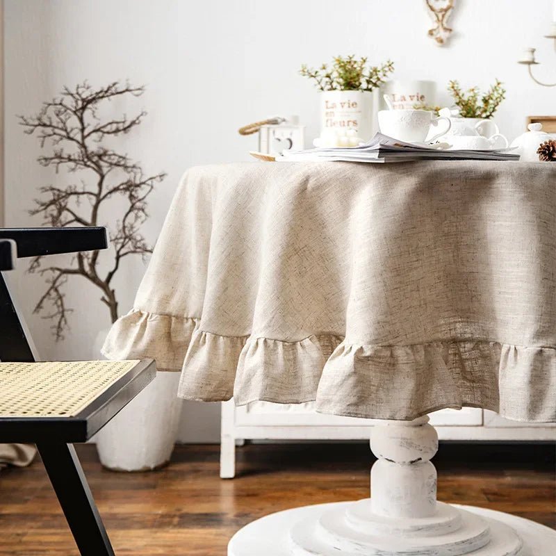 French Romantic Simple Ruffle Tablecloth Cotton Linen Table Cover American Round Tea Table Literary Retro Party Decoration - Che Cose Belle