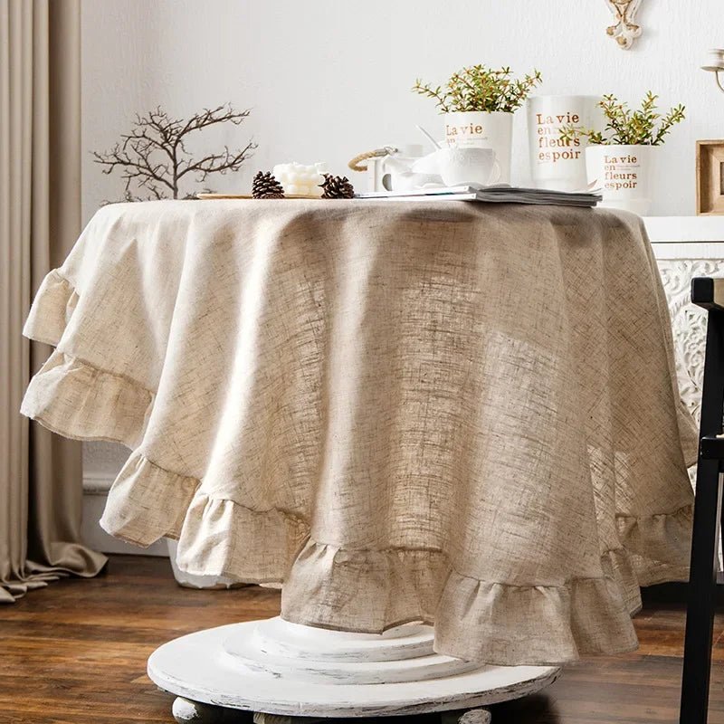 French Romantic Simple Ruffle Tablecloth Cotton Linen Table Cover American Round Tea Table Literary Retro Party Decoration - Che Cose Belle