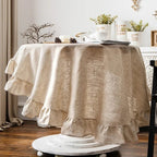 French Romantic Simple Ruffle Tablecloth Cotton Linen Table Cover American Round Tea Table Literary Retro Party Decoration - Che Cose Belle