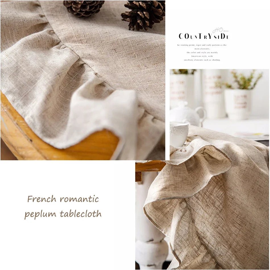 French Romantic Simple Ruffle Tablecloth Cotton Linen Table Cover American Round Tea Table Literary Retro Party Decoration - Che Cose Belle