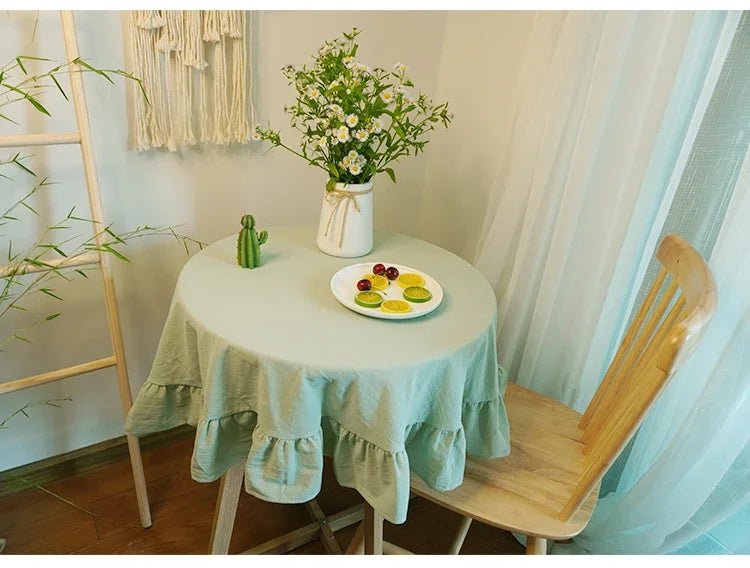 French Romantic Simple Ruffle Tablecloth Cotton Linen Table Cover American Round Tea Table Literary Retro Party Decoration - Che Cose Belle