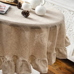 French Romantic Simple Ruffle Tablecloth Cotton Linen Table Cover American Round Tea Table Literary Retro Party Decoration - Che Cose Belle