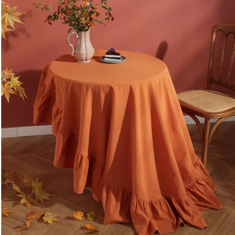 French Romantic Simple Ruffle Tablecloth Cotton Linen Table Cover American Round Tea Table Literary Retro Party Decoration - Che Cose Belle