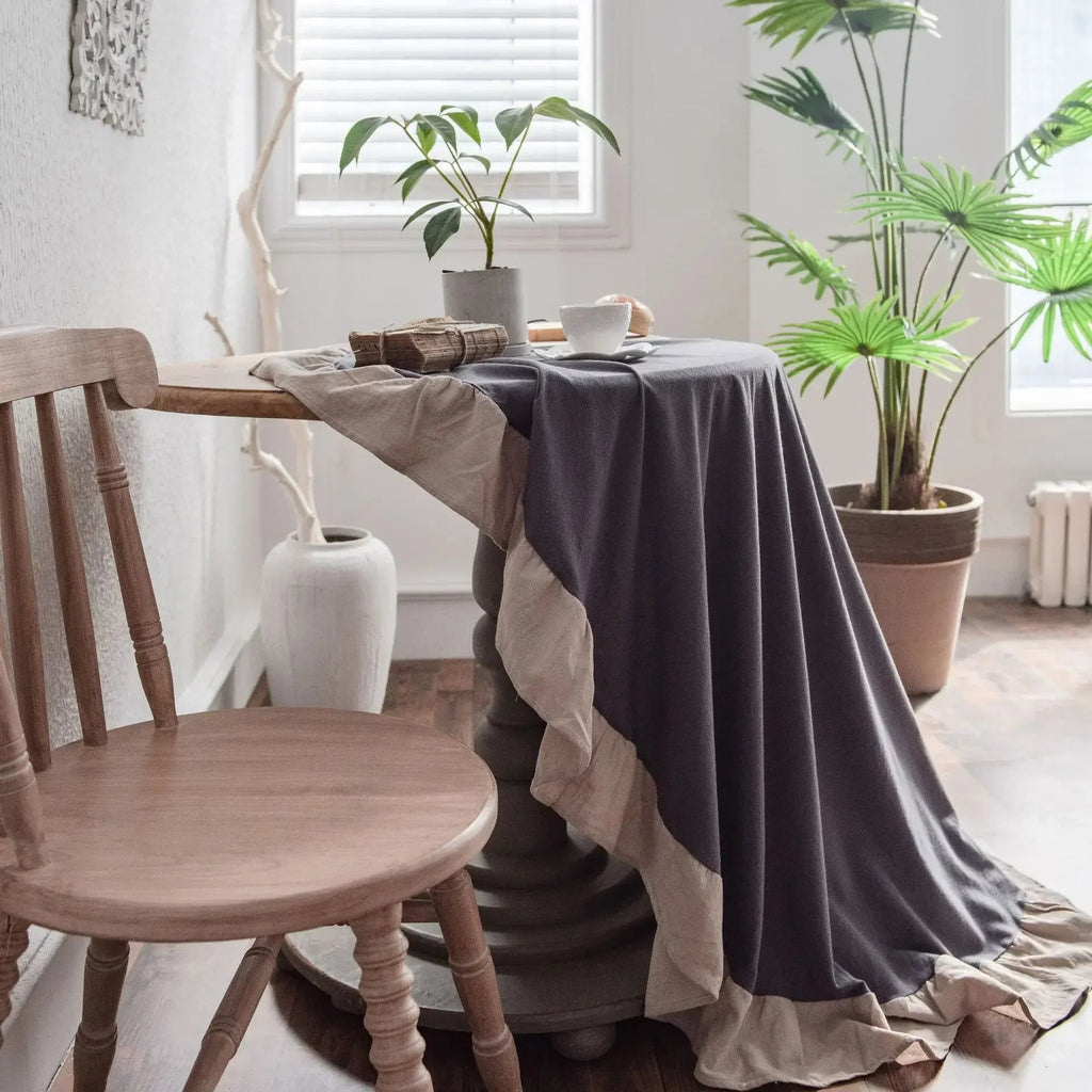French Romantic Simple Ruffle Tablecloth Cotton Linen Table Cover American Round Tea Table Literary Retro Party Decoration - Che Cose Belle