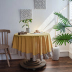 French Romantic Simple Ruffle Tablecloth Cotton Linen Table Cover American Round Tea Table Literary Retro Party Decoration - Che Cose Belle