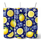 Fresh Lemon and Blueberry Pattern 20oz Personalized Tumbler With Lid and Stainless Steel Straw, Summer Citrus Fruit Gift Cup - Che Cose Belle