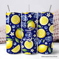 Fresh Lemon and Blueberry Pattern 20oz Personalized Tumbler With Lid and Stainless Steel Straw, Summer Citrus Fruit Gift Cup - Che Cose Belle