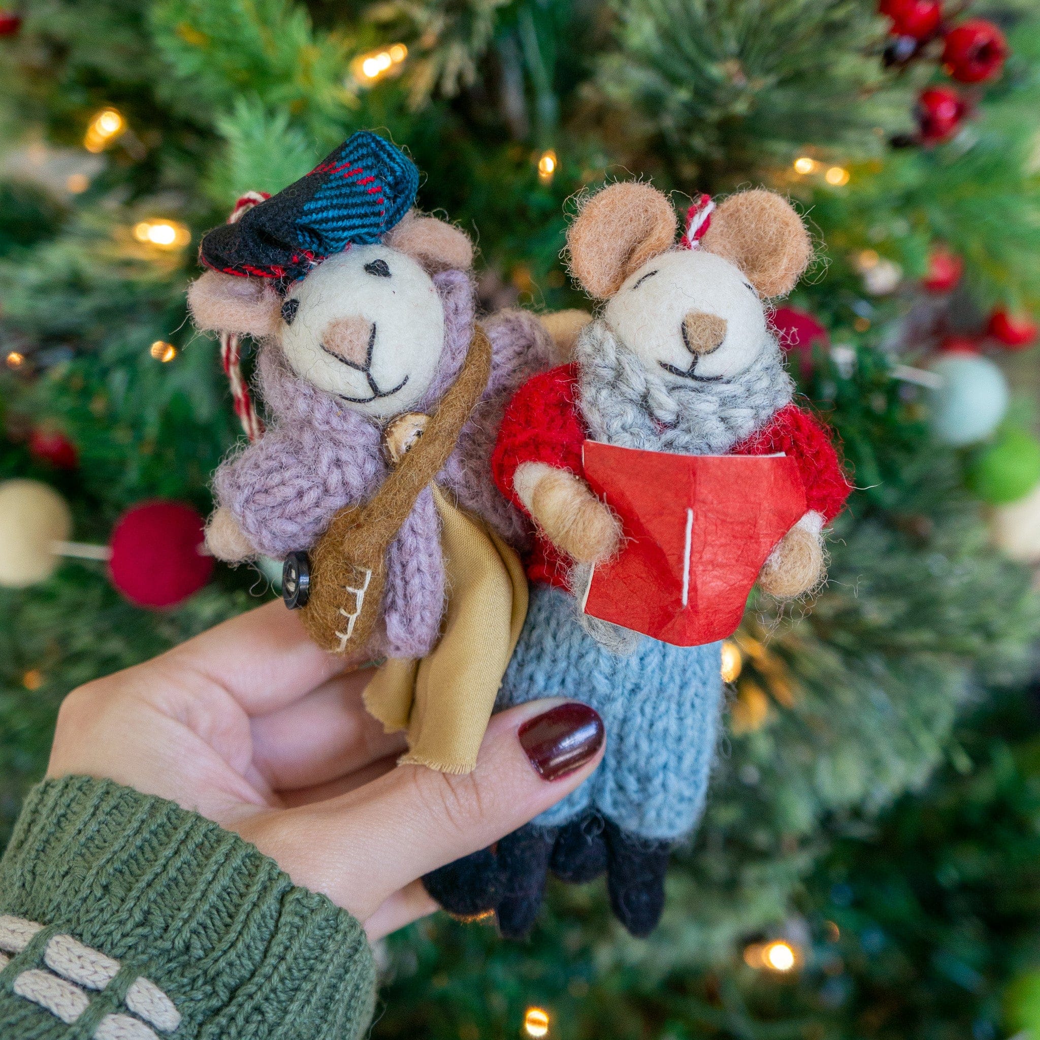 Ginny and Chris Boho Mouse Eco Ornaments - Set of 2