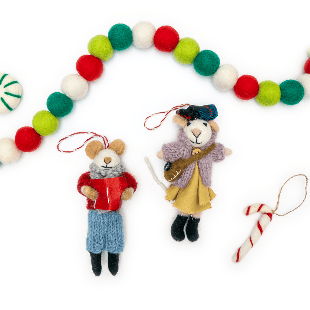 Ginny and Chris Boho Mouse Eco Ornaments - Set of 2