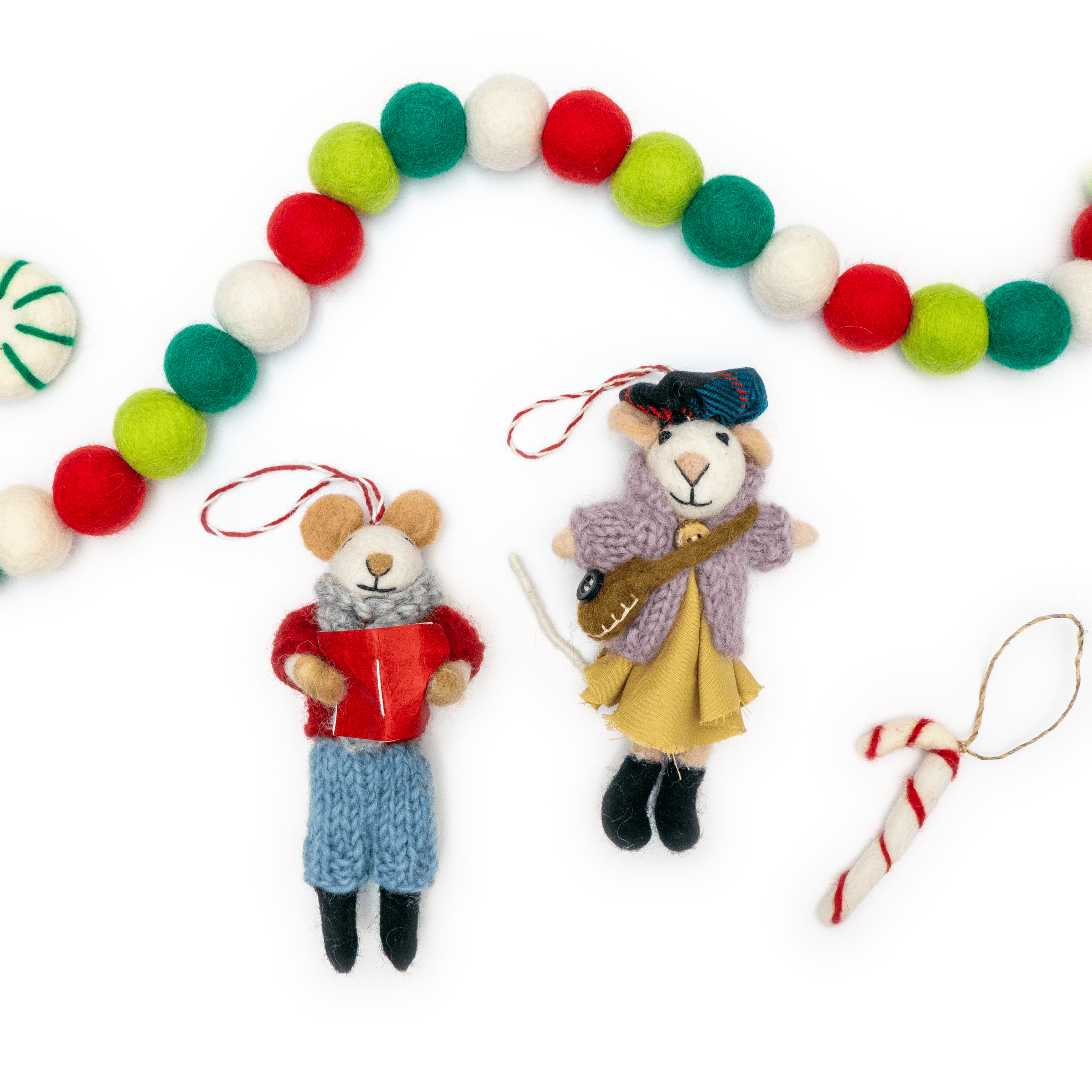 Ginny and Chris Boho Mouse Eco Ornaments - Set of 2