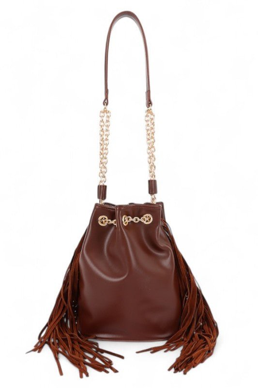Fringed Accent Boho Bucket Bag - Che Cose Belle