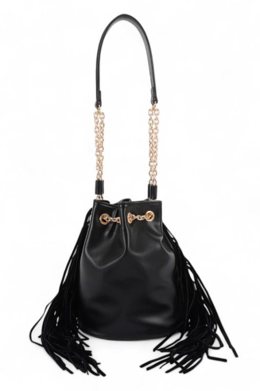 Fringed Accent Boho Bucket Bag - Che Cose Belle