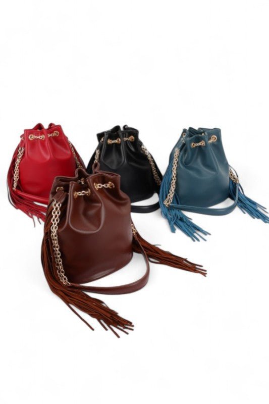 Fringed Accent Boho Bucket Bag - Che Cose Belle