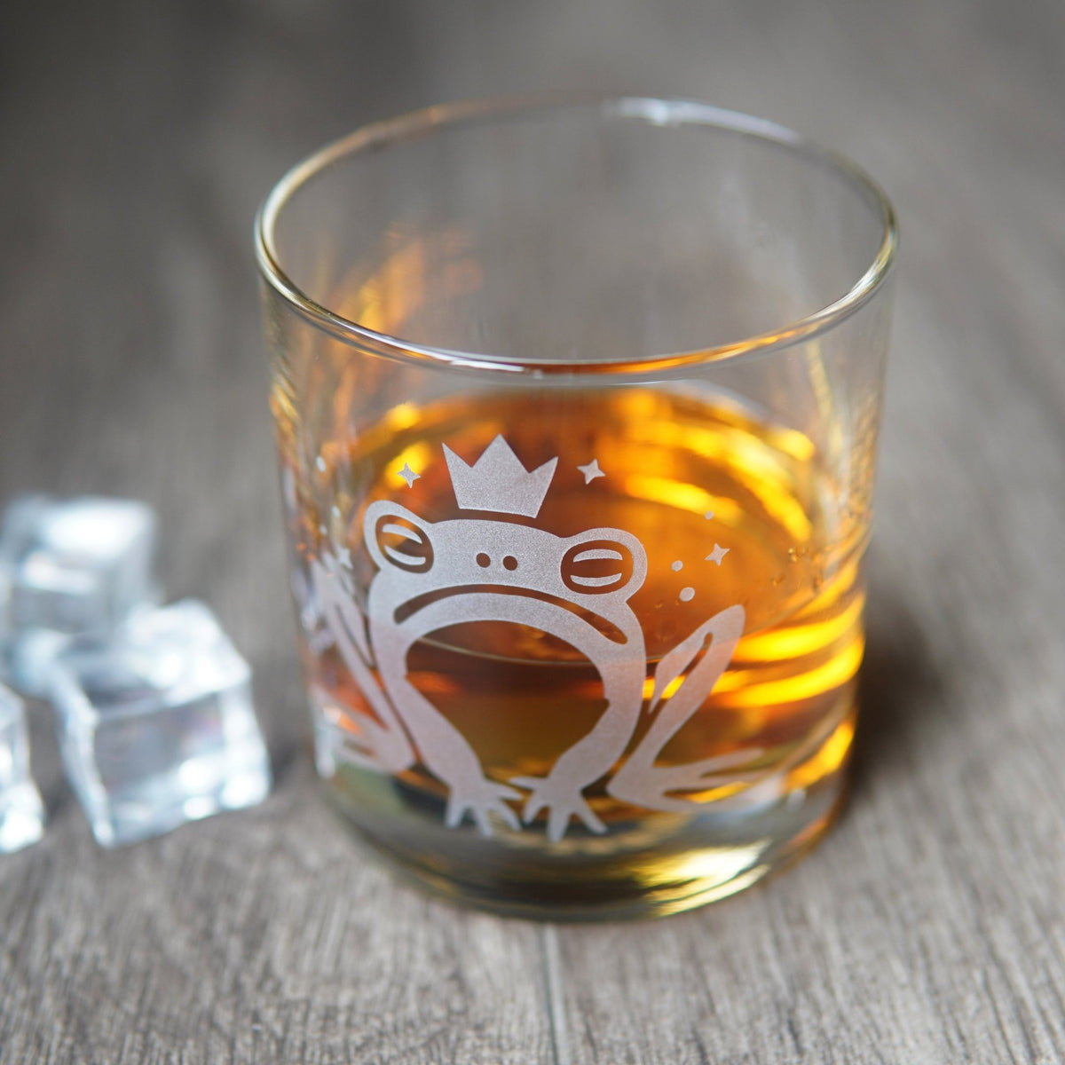 Frog Prince Lowball Glass - etched cocktail barware - Che Cose Belle
