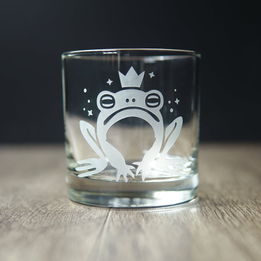 Frog Prince Lowball Glass - etched cocktail barware - Che Cose Belle