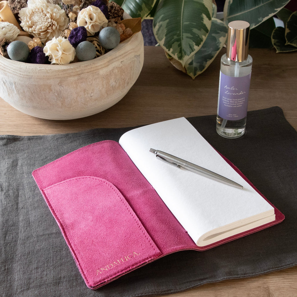 Fuchsia Suede Journal W/ Organic Cotton Paper: Small - Che Cose Belle