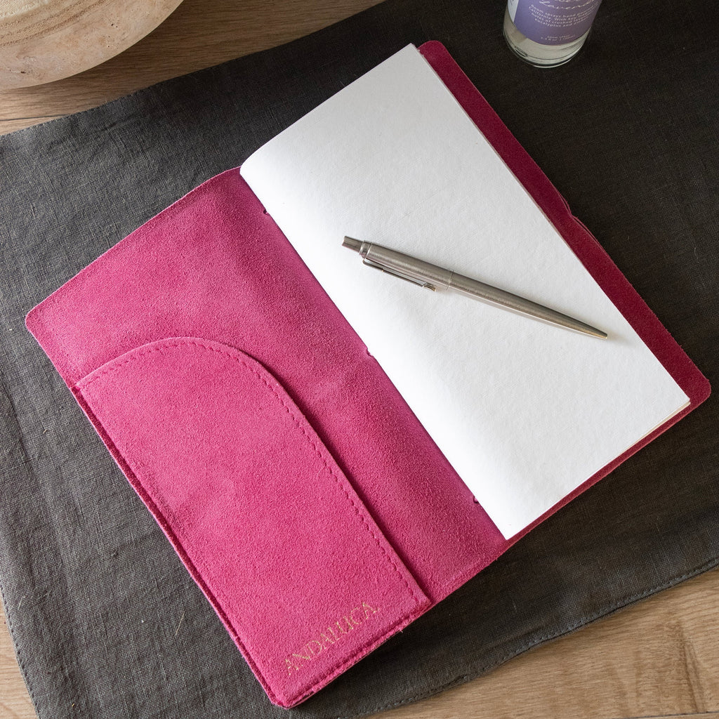 Fuchsia Suede Journal W/ Organic Cotton Paper: Small - Che Cose Belle