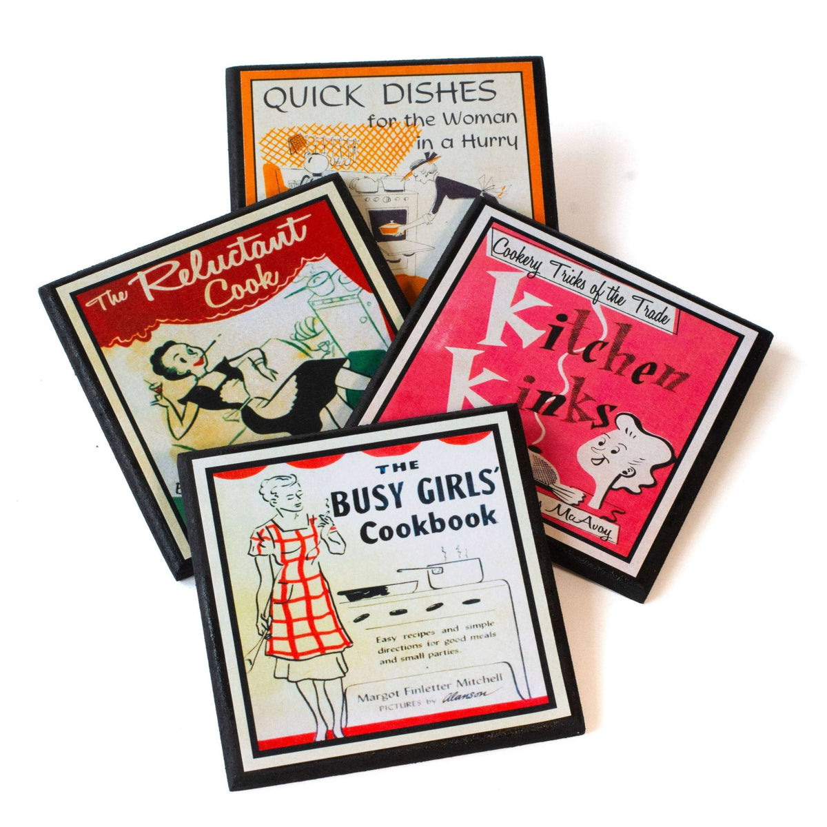 Funny Vintage Cookbook Cover Kitchen Coasters - Che Cose Belle