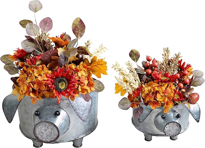 Galvanized Metal Pig Succulent Planter Farmhouse Pig Shaped Bowl Metal Pig Tray Rustic Decor Set of 2 - Che Cose Belle