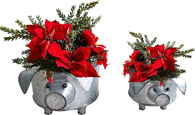 Galvanized Metal Pig Succulent Planter Farmhouse Pig Shaped Bowl Metal Pig Tray Rustic Decor Set of 2 - Che Cose Belle