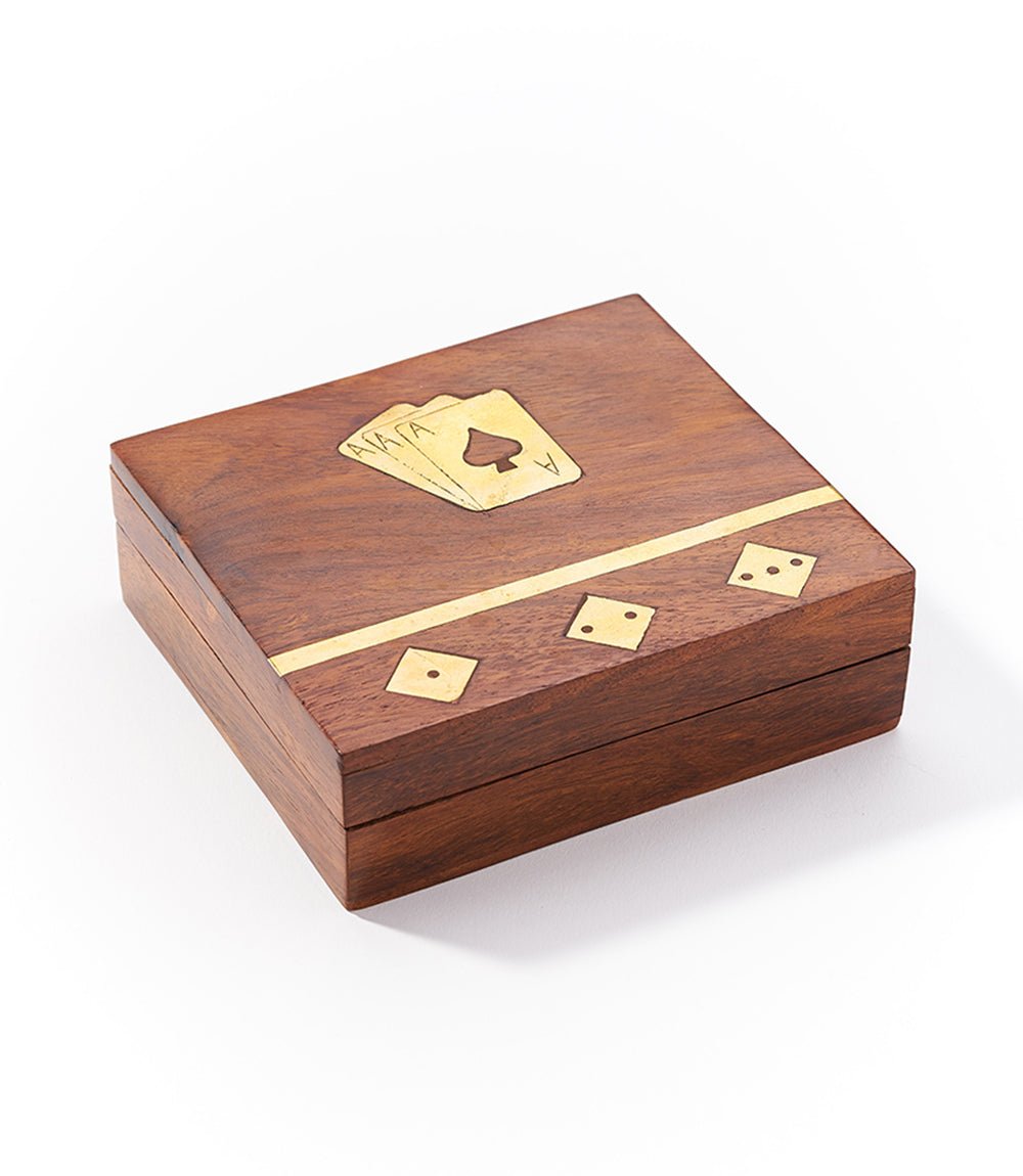 Game Night Box (5 Dice, Playing Cards) - Handcrafted Wood - Che Cose Belle