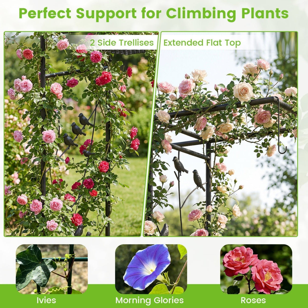 Garden Arbor with Bird Feeding Station 84 Inch Black - Che Cose Belle