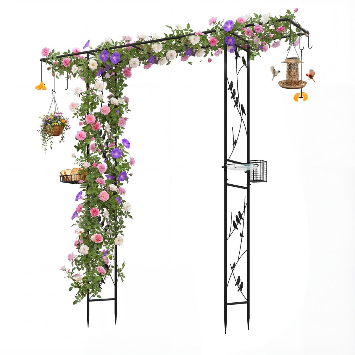 Garden Arbor with Bird Feeding Station 84 Inch Black - Che Cose Belle