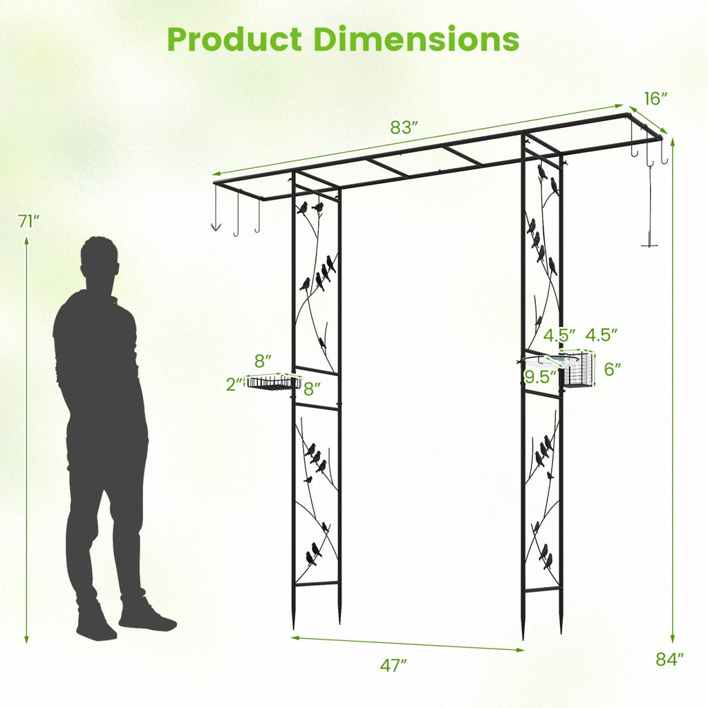 Garden Arbor with Bird Feeding Station 84 Inch Black - Che Cose Belle