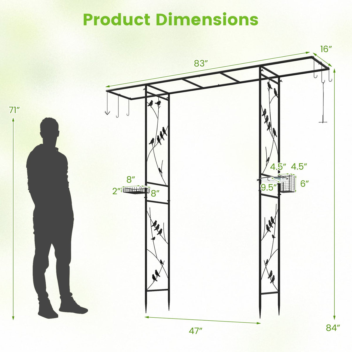 Garden Arbor with Bird Feeding Station 84 Inch Black - Che Cose Belle