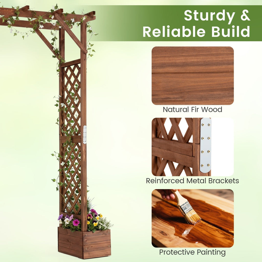 Garden Arbor with Planter Boxes 87in Tall Wooden Trellis - Che Cose Belle