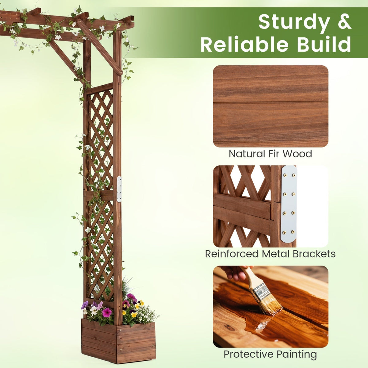 Garden Arbor with Planter Boxes 87in Tall Wooden Trellis - Che Cose Belle
