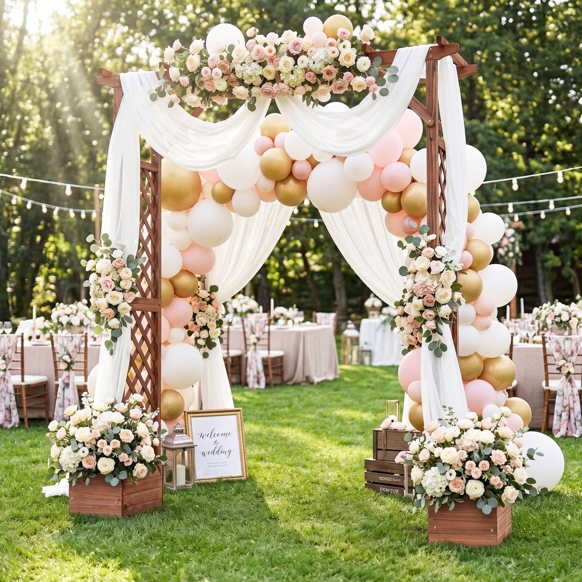 Garden Arbor with Planter Boxes 87in Tall Wooden Trellis - Che Cose Belle