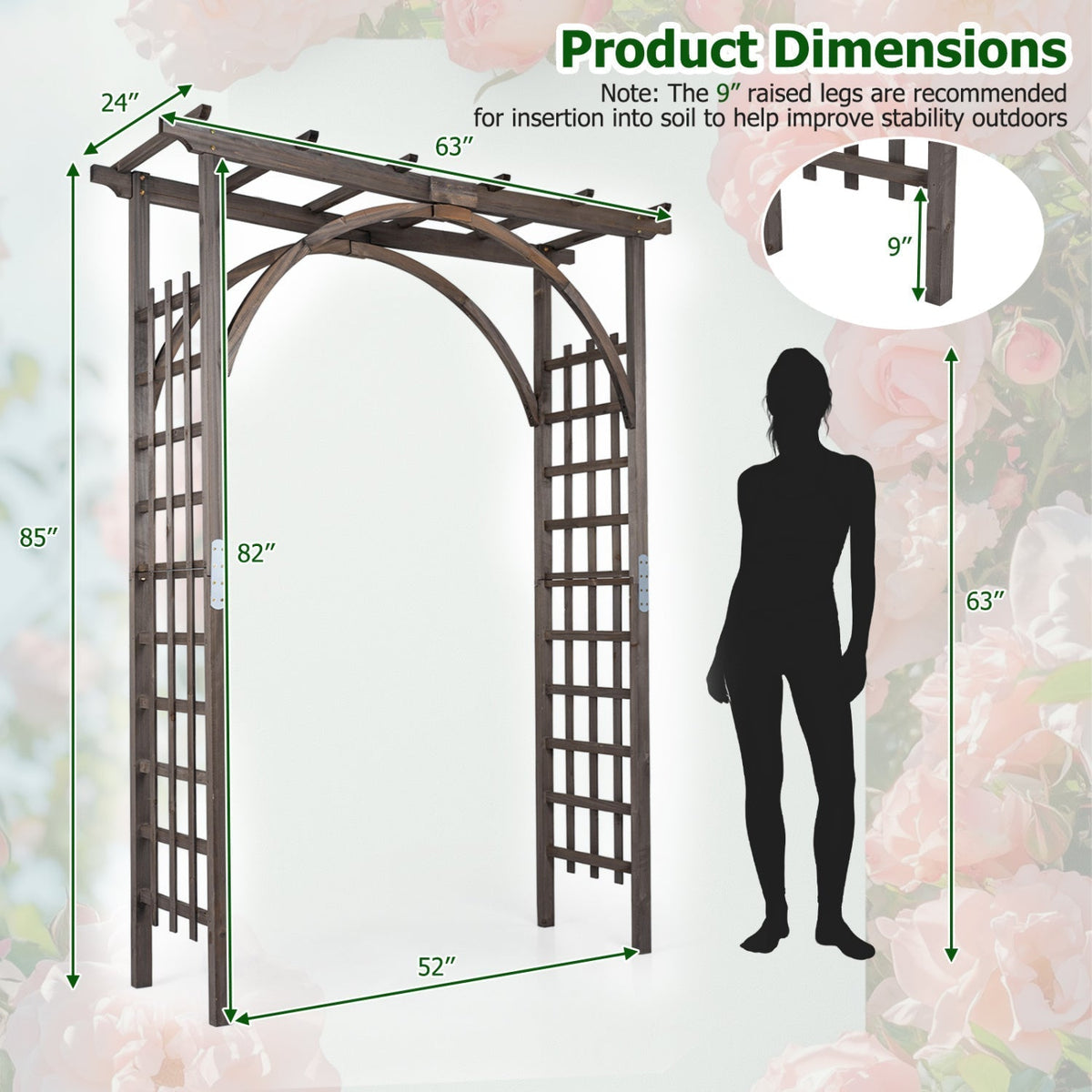Garden Arch Trellis 85" Tall Fir Wood for Climbing Plants - Che Cose Belle