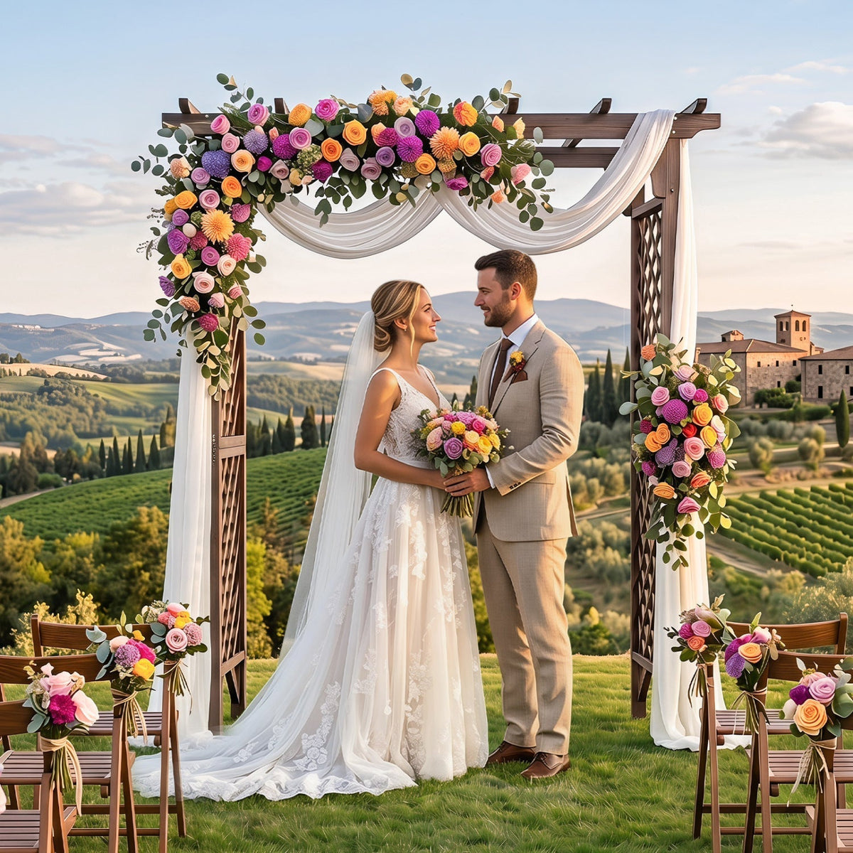 Garden Arch with Gate 85" Tall Wood for Climbing Plants - Che Cose Belle