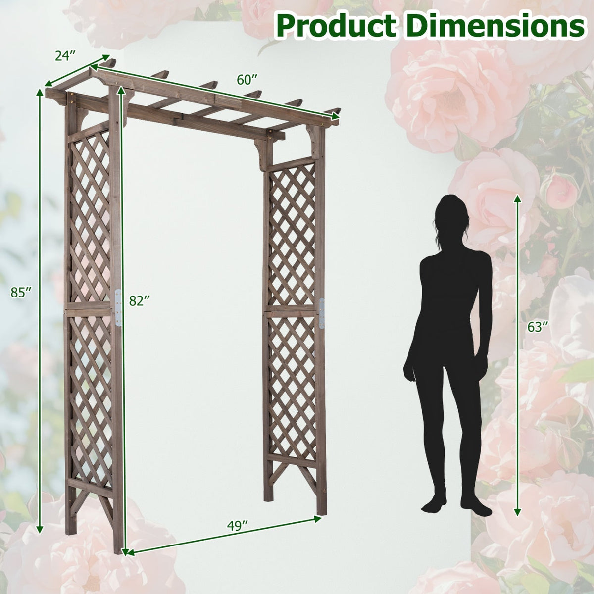 Garden Arch with Gate 85" Tall Wood for Climbing Plants - Che Cose Belle