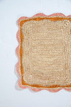 Garden Party placemats with Pink and Orange Edges, Hand Woven Rectangular Table Mat - Che Cose Belle