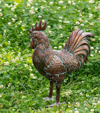 Garden Rooster Statues,15.7" L x 18.8" H Outdoor Metal Chicken Figurines,Antique Copper Chicken Sculptures & Statues Ornaments,3D Large Yard Rooster Decor for Home Kitchen Patio Farm - Che Cose Belle