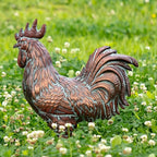 Garden Rooster Statues,15.7" L x 18.8" H Outdoor Metal Chicken Figurines,Antique Copper Chicken Sculptures & Statues Ornaments,3D Large Yard Rooster Decor for Home Kitchen Patio Farm - Che Cose Belle