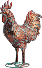 Garden Rooster Statues,15.7" L x 18.8" H Outdoor Metal Chicken Figurines,Antique Copper Chicken Sculptures & Statues Ornaments,3D Large Yard Rooster Decor for Home Kitchen Patio Farm - Che Cose Belle