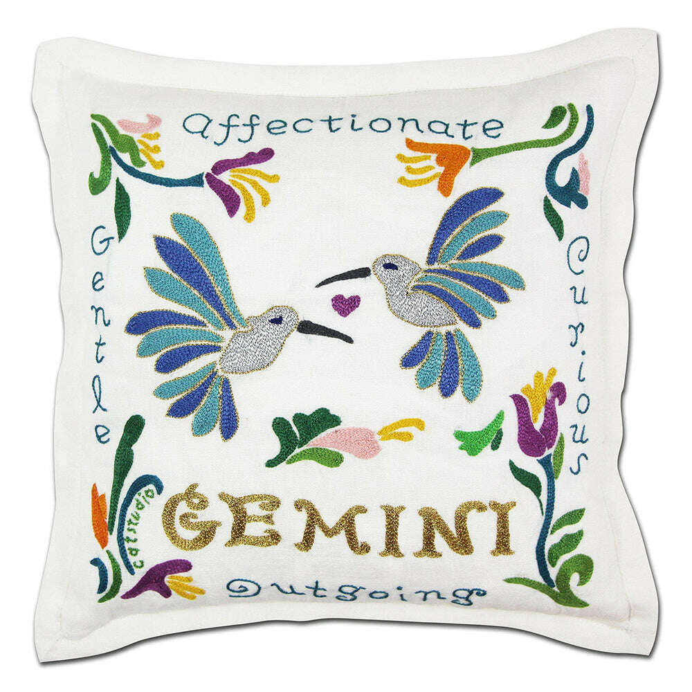 Gemini Astrology Hand-Embroidered Pillow by Cat Studio - Che Cose Belle