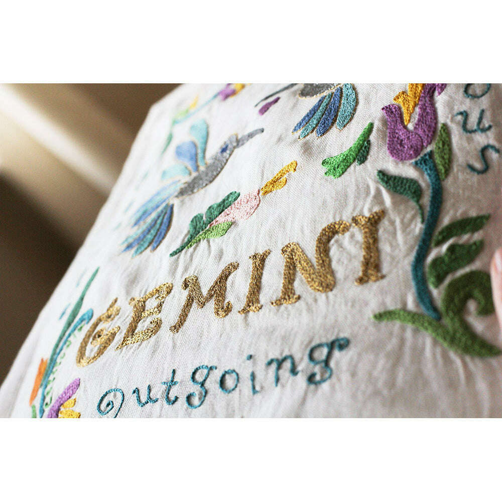 Gemini Astrology Hand-Embroidered Pillow by Cat Studio - Che Cose Belle