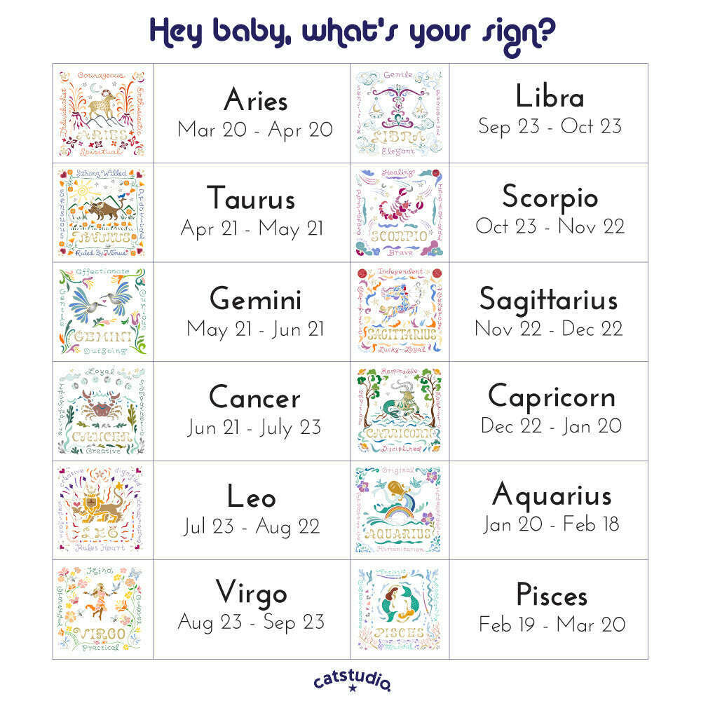 Gemini Astrology Hand-Embroidered Pillow by Cat Studio
