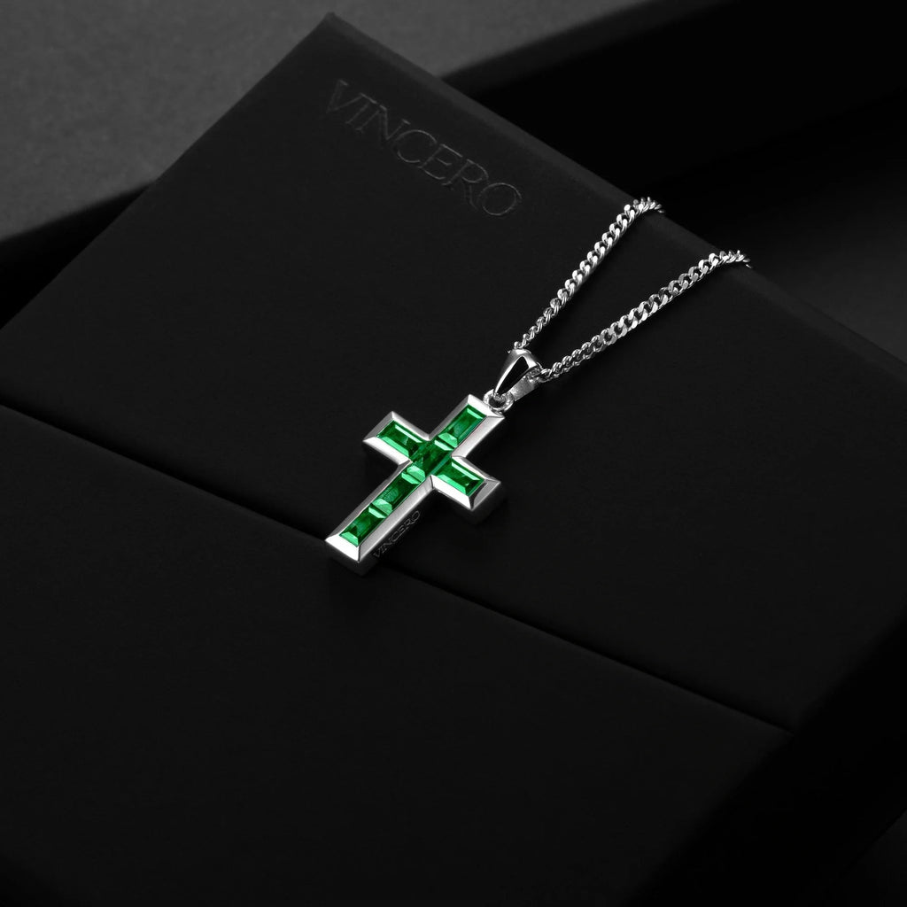 Gemstone Cross Pendant - Emerald - Che Cose Belle