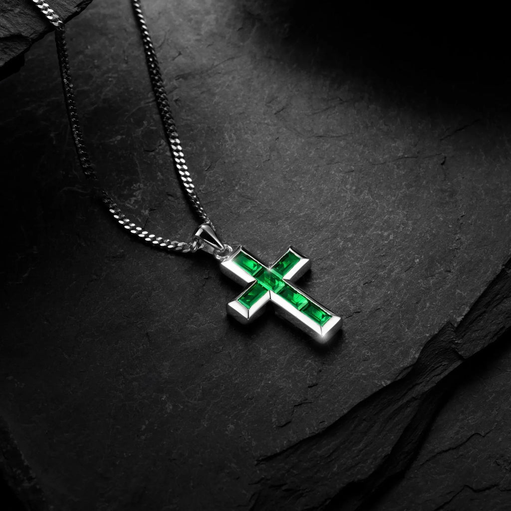 Gemstone Cross Pendant - Emerald - Che Cose Belle