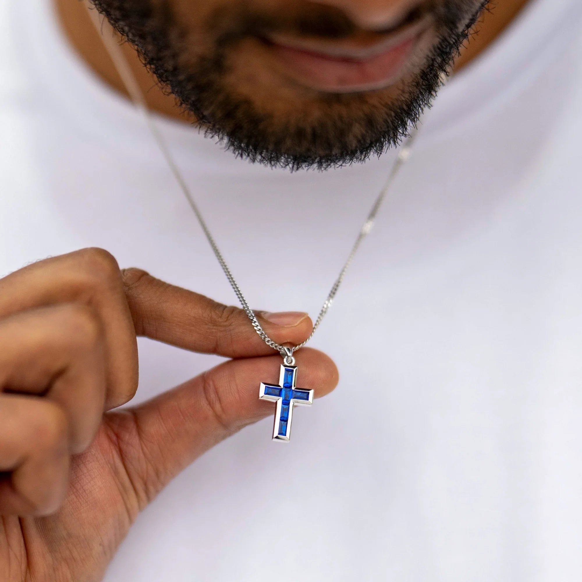 Gemstone Cross Pendant - Sapphire - Che Cose Belle